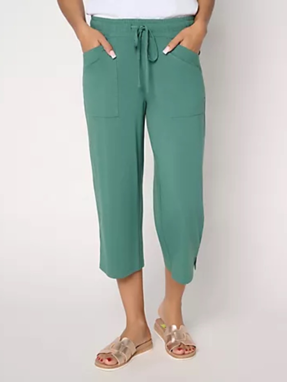 AnyBody Petite Cozy Knit Jersey Capri Pants, Fern Sz 2XP a725138
